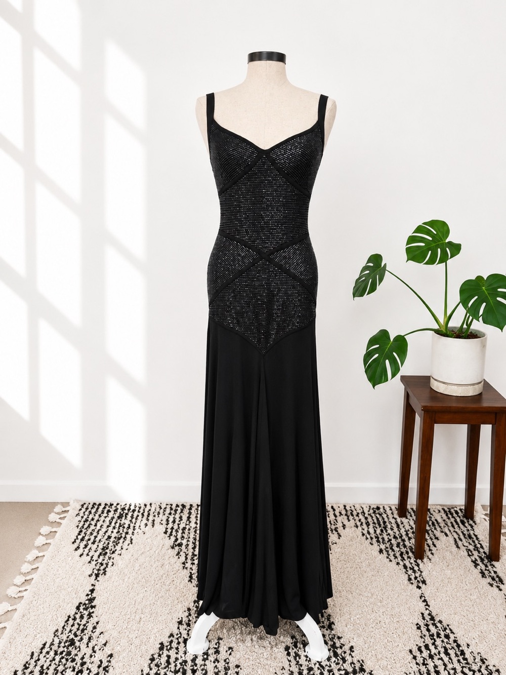 Herve Leger Black Sequin-Accent Maxi Dress